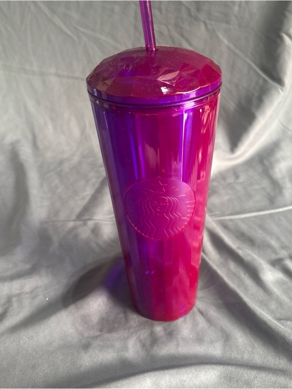 STARBUCKS 2021 Purple Iridescent dome screw top 24 oz cold cup tumbler w/ straw